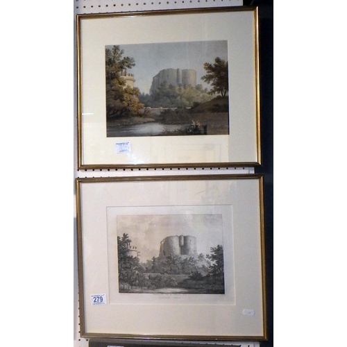 279 - A framed watercolour of Cliffords Tower York label to back reads By Joseph Halfpenny together with a... 