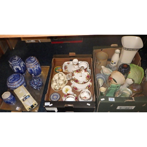 312 - Three boxes of misc ceramics to inc Royal Albert country rose, Ringtons etc (3)