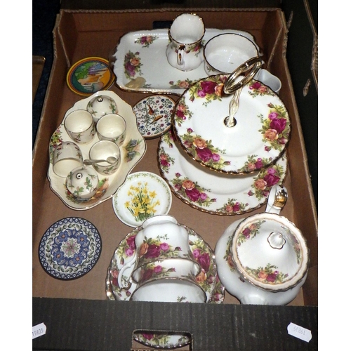 312 - Three boxes of misc ceramics to inc Royal Albert country rose, Ringtons etc (3)
