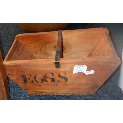 313 - An Enamel bread bin together with a wooden EGGS holder (2)