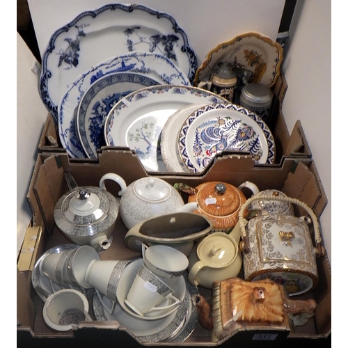 317 - Two boxes of misc ceramics to inc tea wares, meat plates etc (2)