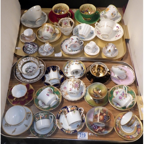 319 - Two trays of misc ceramic cabinet cups & saucers