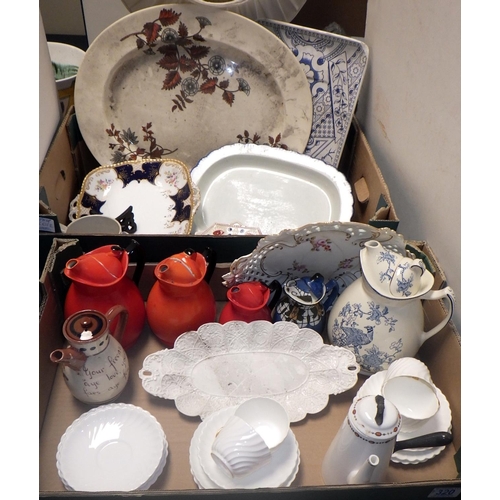 320 - Two boxes of misc tea pots, Aesthetic meat plates etc (2)