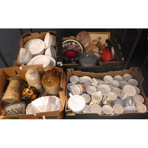 323 - Four boxes of misc kitchen wares to inc Denby etc