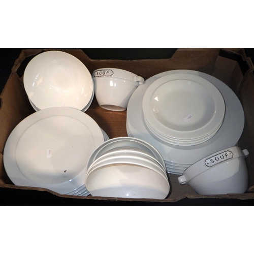 323 - Four boxes of misc kitchen wares to inc Denby etc