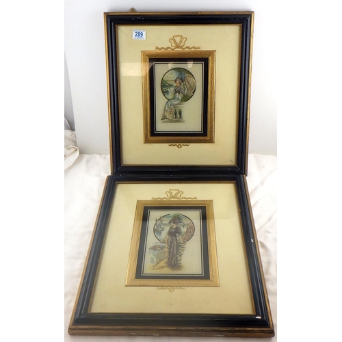 289 - Two framed Parisian ladies aqua prints
