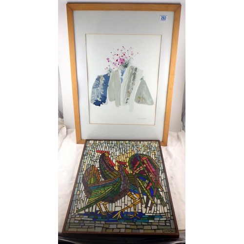 292 - Freda Waldapfel framed watercolour together with a glass mosiac Jarle Moll ?? (2)