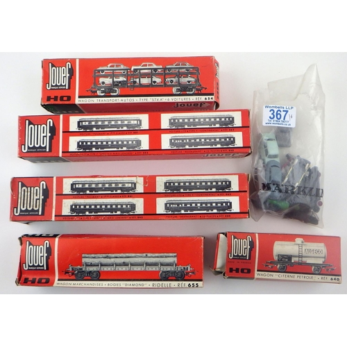 367 - Five Jouef HO wagons etc together with a qty of miniature loose cars