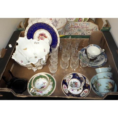 127 - Two boxes of misc ceramics to include Granger Worcester plate sherry / liquor glasses etc