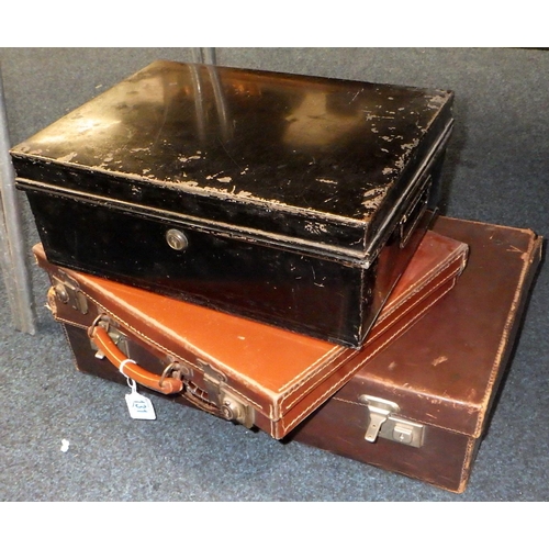 131 - A leather case together with a further case and a tin box (3)