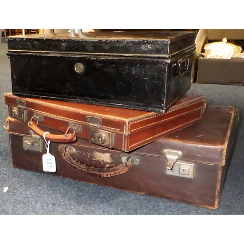 131 - A leather case together with a further case and a tin box (3)