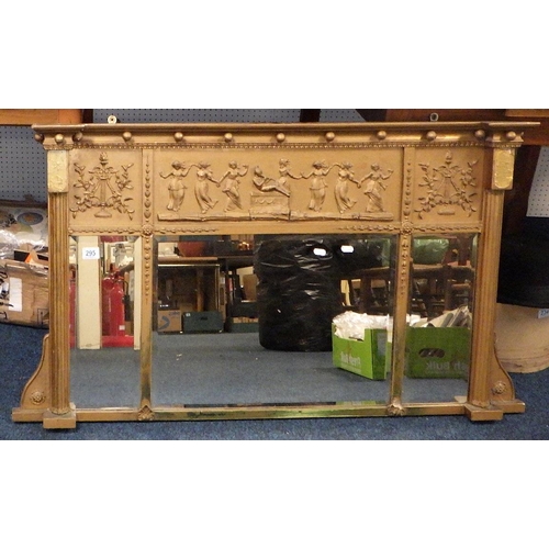 295 - A 19thC over painted gilt 3 panel mirror 122 x 70cm