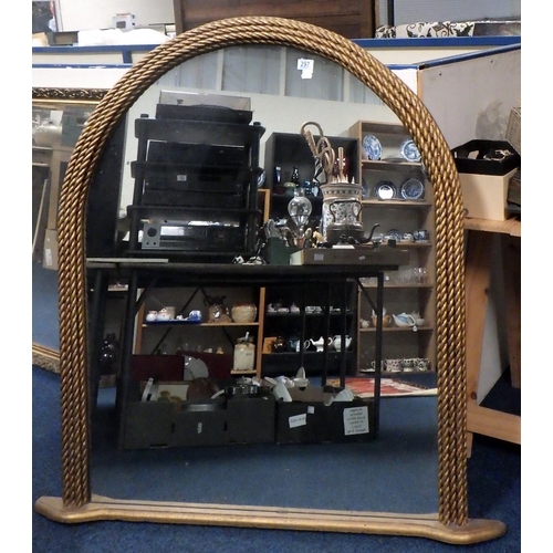 297 - A large arched rope moulded framed mirror 122 x128cm