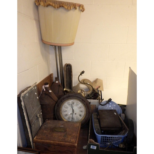 481 - A French clock together with misc light / lamp parts, leather box etc AF