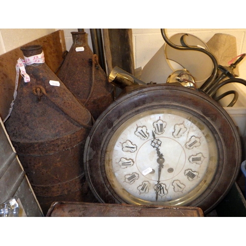 481 - A French clock together with misc light / lamp parts, leather box etc AF