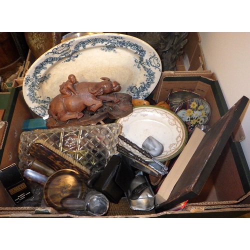 490 - A qty of misc collectables to inc spelter figures, carved bison, lamps, etc