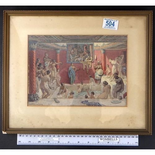 504 - A small Oswald Couldrey "Bath of the Gupta queens" watercolour 37 x 31cm inc frame