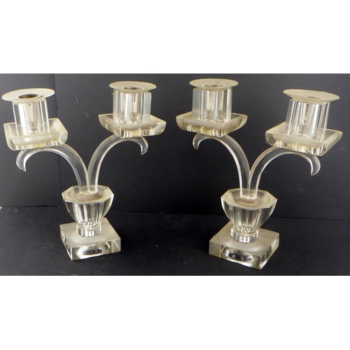 162 - A pair of two branch crystal candelabra.