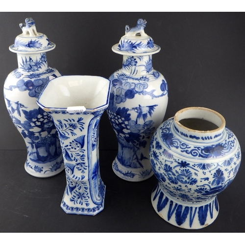 171 - A pair of Chinese blue and white baluster vases with covers; two Delft vases.  A/F  (4)
