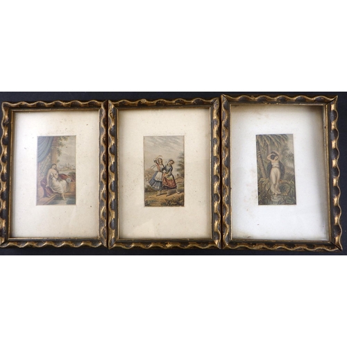 177 - A group of framed miniature Baxter prints; a Chinese silk-work panel depicting a dragon, framed; the... 