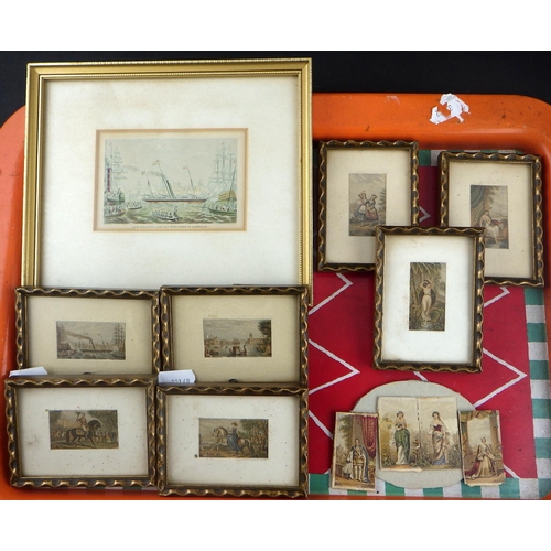 177 - A group of framed miniature Baxter prints; a Chinese silk-work panel depicting a dragon, framed; the... 