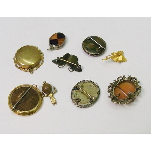 58 - A jewellery box and contents incl a watercolour miniature brooch in a white metal mount, a yellow me... 
