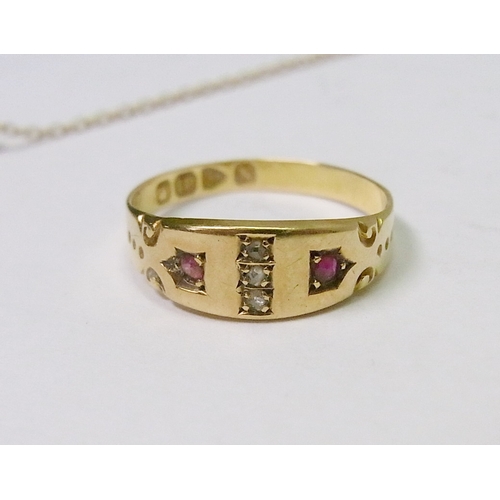 60 - A late Victorian ring set with rubies and diamonds, 18ct gold, 2g gross; a pendant set with red ston... 