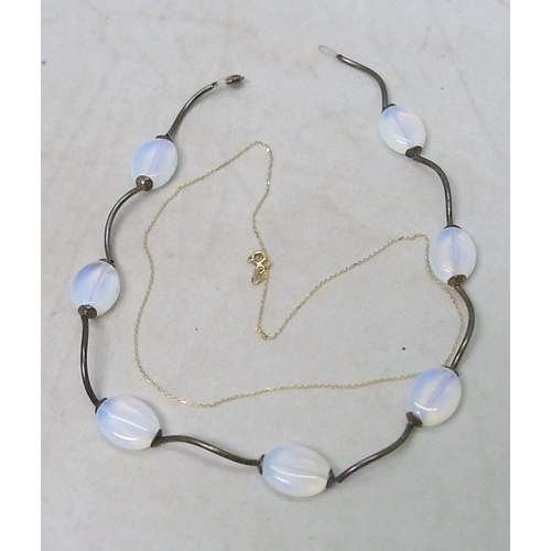 71 - A moonstone bead and white metal necklace, 400mm long; other neck-chains and bead necklaces