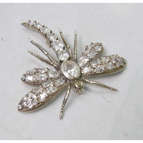 74 - Costume jewellery incl a white metal dragonfly brooch marked 925, a faux moonstone bead necklace, br... 