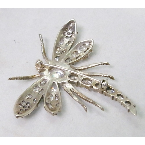 74 - Costume jewellery incl a white metal dragonfly brooch marked 925, a faux moonstone bead necklace, br... 