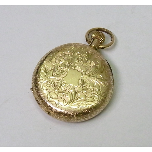 84 - A pocket watch comprising a pin-set movement in a yellow metal front and back case marked 14kt.  33m... 