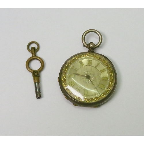 89 - A Baume Geneve ladies' fob watch comprising a key-wind lever movement in a white metal case.  37mm d... 