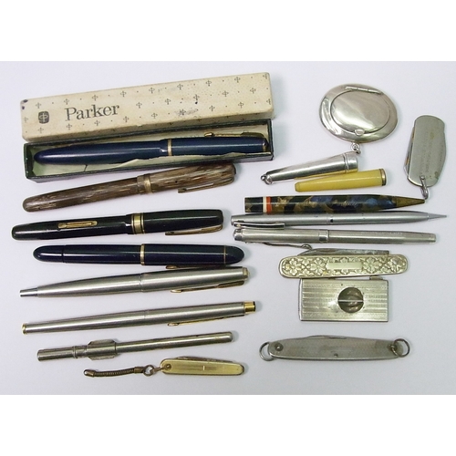 92 - Various pens incl Parker, Sheaffer and Waterman; a silver 