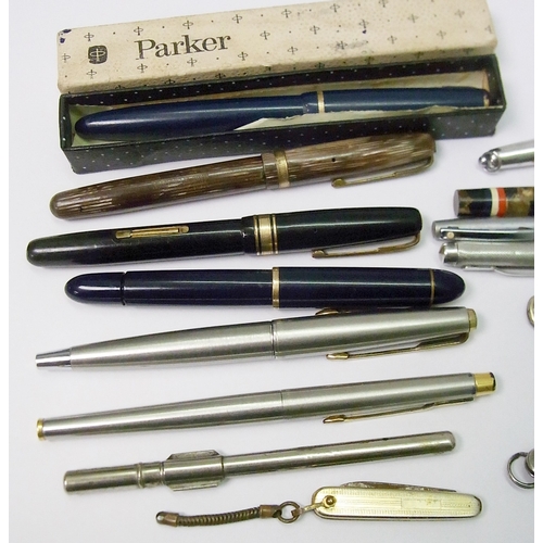 92 - Various pens incl Parker, Sheaffer and Waterman; a silver 