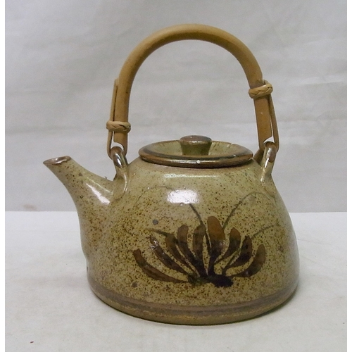 118 - A David Leach Lowerdown Pottery stoneware teapot and cover, painted to each side with a stylized fox... 