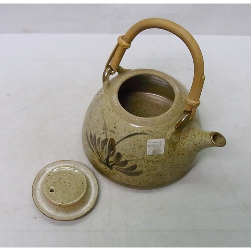 118 - A David Leach Lowerdown Pottery stoneware teapot and cover, painted to each side with a stylized fox... 