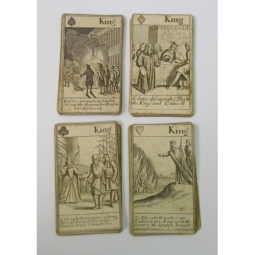 97 - A part pack of 51 playing-cards depicting four Popish Plots: the Spanish Armada, Dr Parry's plot, th...