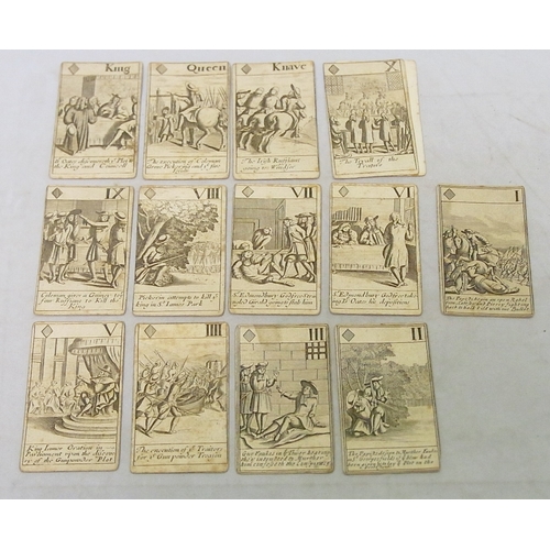 97 - A part pack of 51 playing-cards depicting four Popish Plots: the Spanish Armada, Dr Parry's plot, th... 