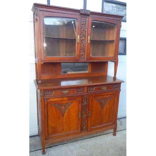 708 - A late 19th cen French oak dresser with glazed top, a/f, repair, 140cm wide