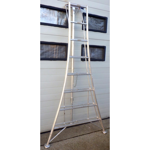 738 - A set of tall aluminium three leg, tripod step ladders, 247cm tall