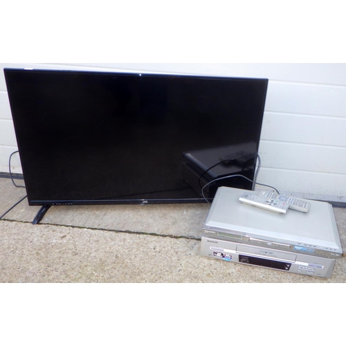 744 - A JVC television, a DVD player & a video recorder