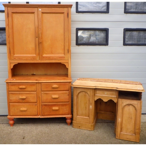 757 - A stripped pine sideboard together with a dresser, a/f (2)