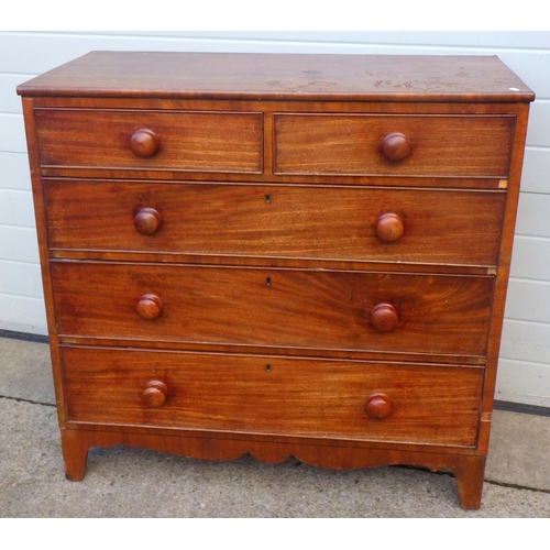 763 - A 19th cen mahogany chest of drawers, marked, 102cm wide