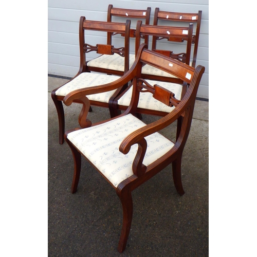 768 - A set of five reproduction mahogany dining chairs incl one carver