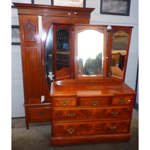 785 - A late Victorian walnut wardrobe, 118cm wide and dressing chest (2)