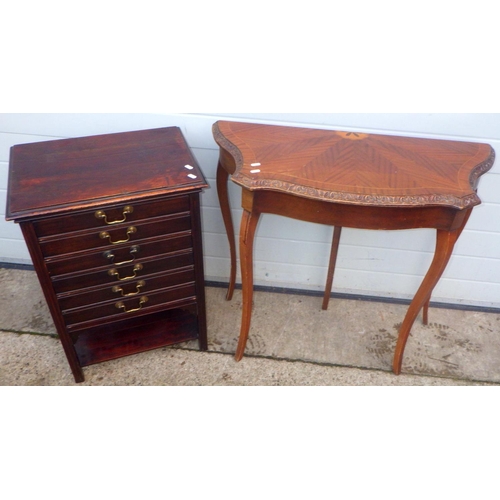 792 - An Edwardian music chest together with a reproduction card table (2)