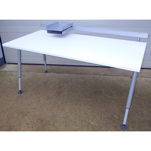 801 - Two Herman Miller, white office desks, 160cm wide