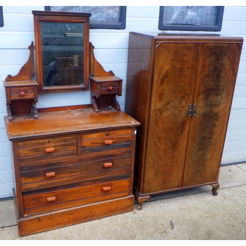 822 - A mahogany gents dwarf wardrobe, 76cm wide together with an Edwardian walnut dressing chest, a/f lat... 