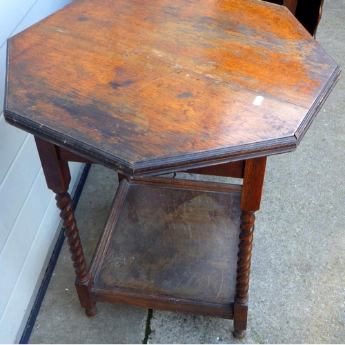 830 - A 1930's barleytwist oak gateleg table with wavy edge together with a barleytwist occasional table (... 