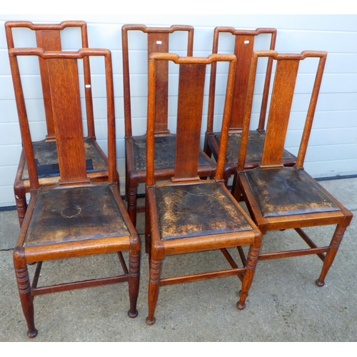 835 - Six oak dining chairs, Arts & Crafts style with drop in seats (5 & 1)